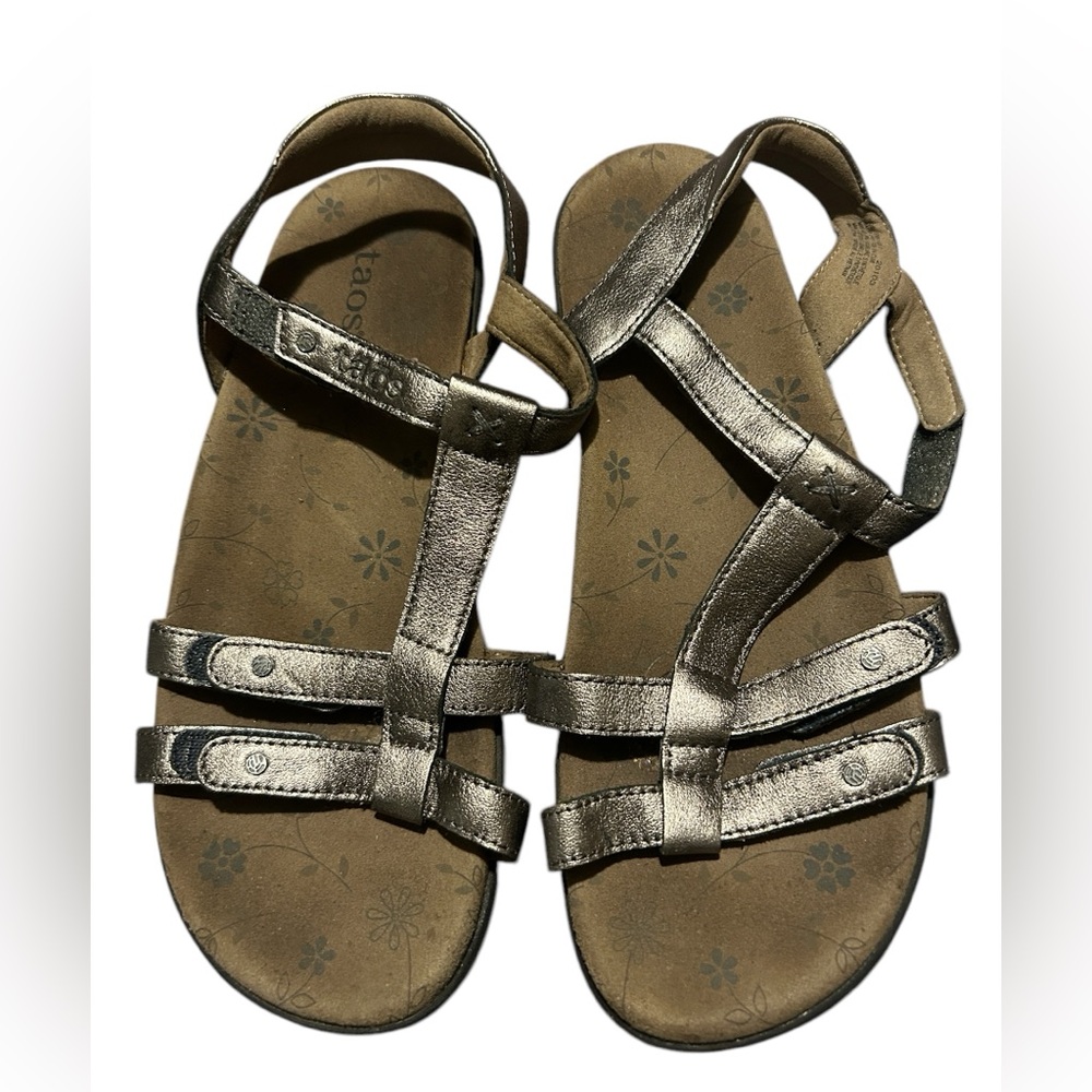 TAOS Trophy Sandals Women's Size 7 EU 38 TRO-12020 Leather Pewter Hook & Loop.